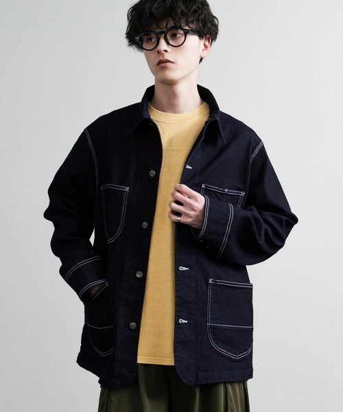HANES(ヘインズ)の「新色追加 Hanes ヘインズ ストレッチデニムカバーオール/デニムジャケット(カバーオール・メンズ・ネイビー/サックスブルー/ブルー/ブラック・M/LL/L/S)」の5枚目の写真