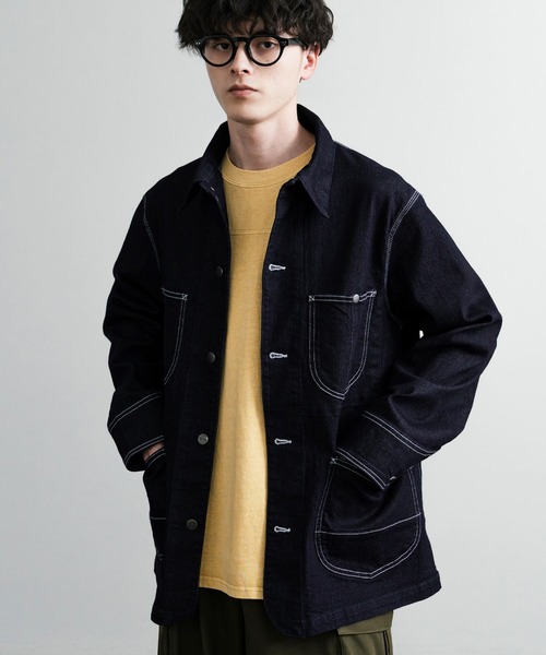 HANES(ヘインズ)の「新色追加 Hanes ヘインズ ストレッチデニムカバーオール/デニムジャケット(カバーオール・メンズ・ネイビー/サックスブルー/ブルー/ブラック・M/LL/L/S)」の6枚目の写真