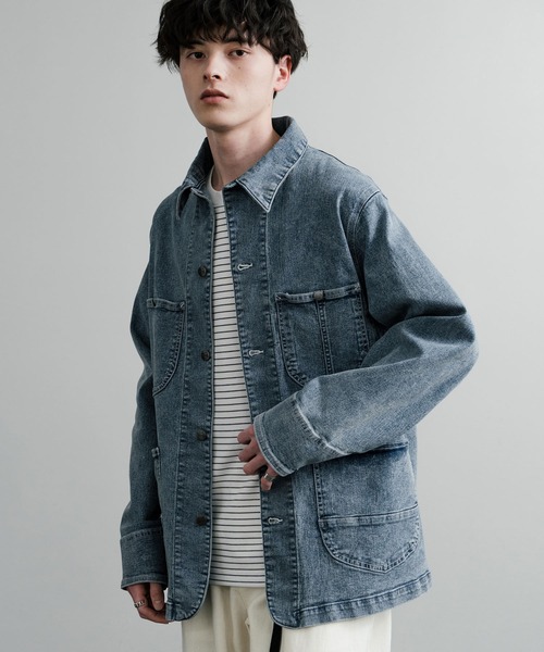 HANES(ヘインズ)の「新色追加 Hanes ヘインズ ストレッチデニムカバーオール/デニムジャケット(カバーオール・メンズ・ネイビー/サックスブルー/ブルー/ブラック・M/LL/L/S)」の10枚目の写真