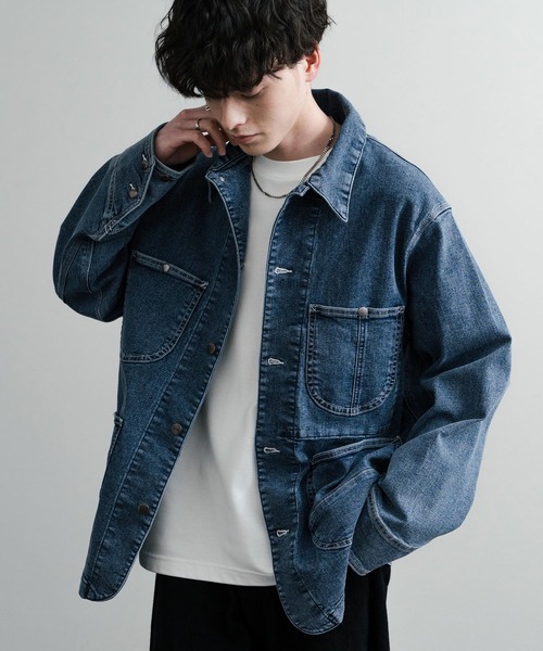 HANES(ヘインズ)の「新色追加 Hanes ヘインズ ストレッチデニムカバーオール/デニムジャケット(カバーオール・メンズ・ネイビー/サックスブルー/ブルー/ブラック・M/LL/L/S)」の13枚目の写真