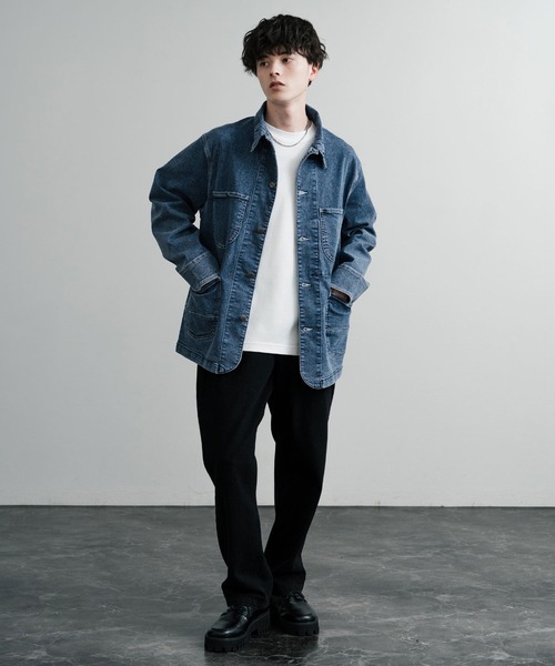 HANES(ヘインズ)の「新色追加 Hanes ヘインズ ストレッチデニムカバーオール/デニムジャケット(カバーオール・メンズ・ネイビー/サックスブルー/ブルー/ブラック・M/LL/L/S)」の16枚目の写真