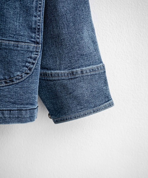 HANES(ヘインズ)の「新色追加 Hanes ヘインズ ストレッチデニムカバーオール/デニムジャケット(カバーオール・メンズ・ネイビー/サックスブルー/ブルー/ブラック・M/LL/L/S)」の20枚目の写真