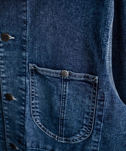HANES(ヘインズ)の「新色追加 Hanes ヘインズ ストレッチデニムカバーオール/デニムジャケット(カバーオール・メンズ・ネイビー/サックスブルー/ブルー/ブラック・M/LL/L/S)」の22枚目の写真