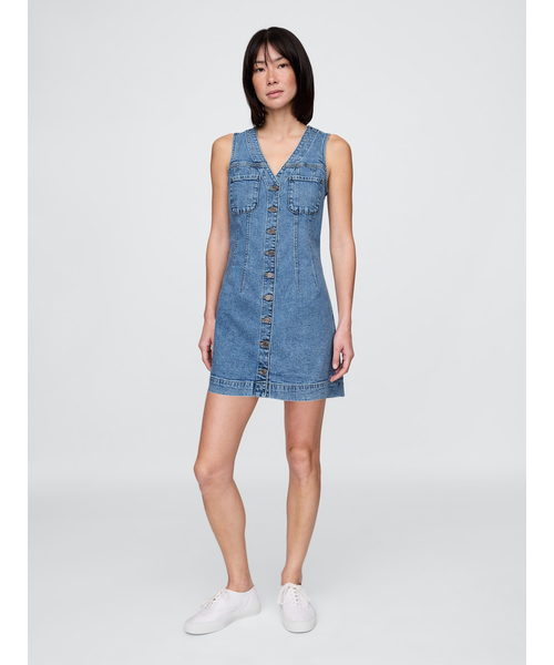 GAP(ギャップ)の「Vネック デニム ミニワンピース(ワンピース・レディース・ライトインディゴブルー・XS/S/XXS/M/L)」の1枚目の写真