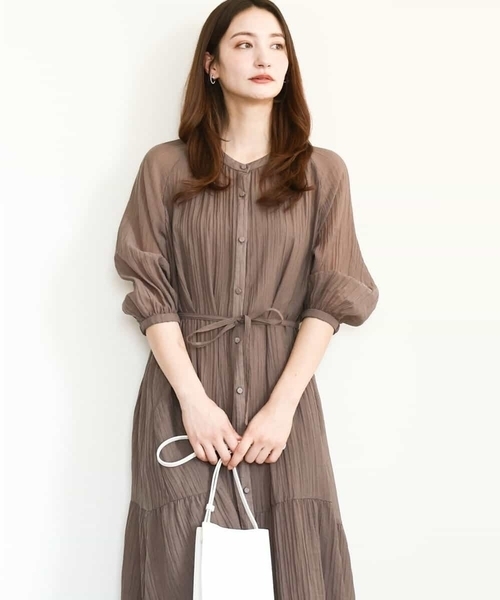 MK MICHEL KLEIN（エムケーミッシェルクラン）の「ソフト楊柳ティアードワンピース/洗える（ワンピース・レディース・モカ/イエロー系その他/ライトブラウン・38）」の3枚目の写真