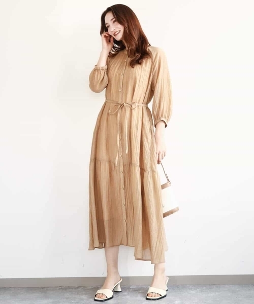 MK MICHEL KLEIN（エムケーミッシェルクラン）の「ソフト楊柳ティアードワンピース/洗える（ワンピース・レディース・モカ/イエロー系その他/ライトブラウン・38）」の7枚目の写真