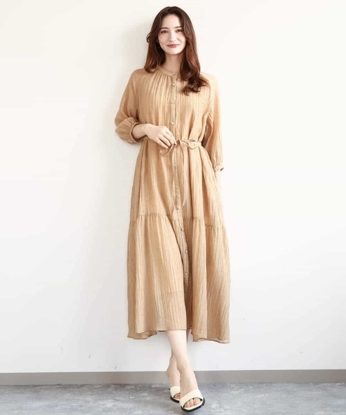 MK MICHEL KLEIN（エムケーミッシェルクラン）の「ソフト楊柳ティアードワンピース/洗える（ワンピース・レディース・モカ/イエロー系その他/ライトブラウン・38）」の8枚目の写真