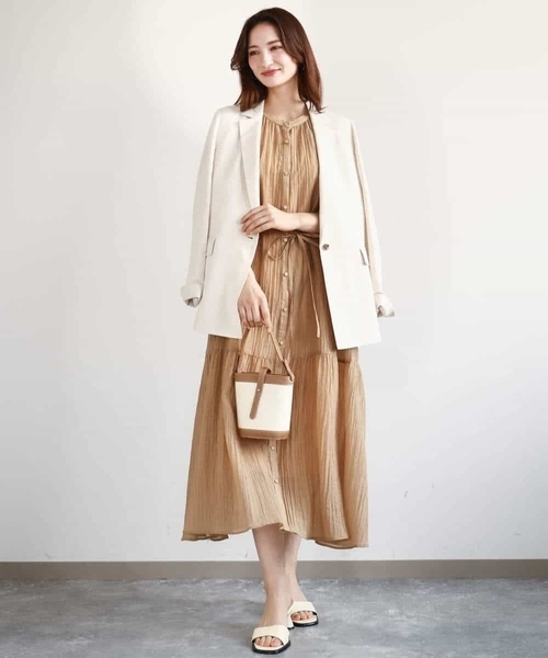 MK MICHEL KLEIN（エムケーミッシェルクラン）の「ソフト楊柳ティアードワンピース/洗える（ワンピース・レディース・モカ/イエロー系その他/ライトブラウン・38）」の10枚目の写真