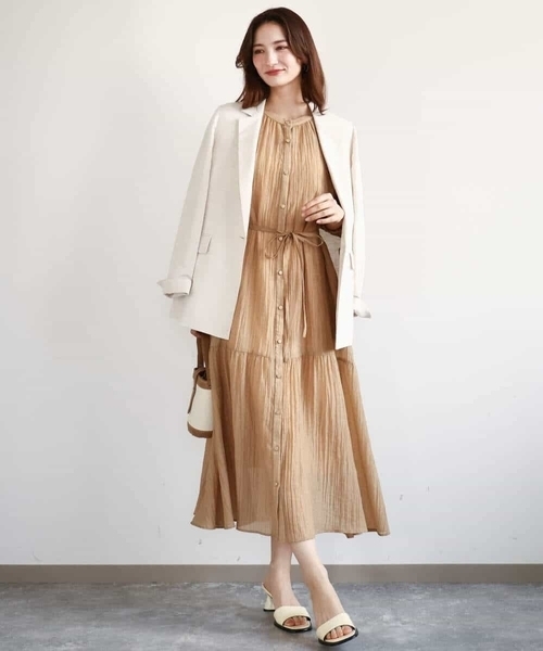 MK MICHEL KLEIN（エムケーミッシェルクラン）の「ソフト楊柳ティアードワンピース/洗える（ワンピース・レディース・モカ/イエロー系その他/ライトブラウン・38）」の11枚目の写真