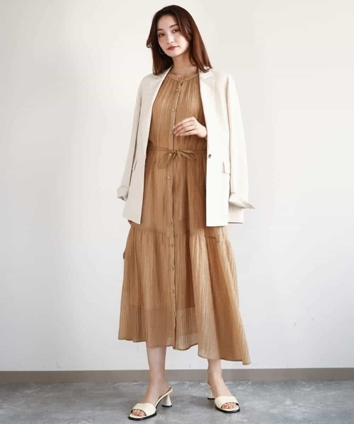 MK MICHEL KLEIN（エムケーミッシェルクラン）の「ソフト楊柳ティアードワンピース/洗える（ワンピース・レディース・モカ/イエロー系その他/ライトブラウン・38）」の12枚目の写真