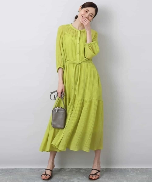 MK MICHEL KLEIN（エムケーミッシェルクラン）の「ソフト楊柳ティアードワンピース/洗える（ワンピース・レディース・モカ/イエロー系その他/ライトブラウン・38）」の14枚目の写真