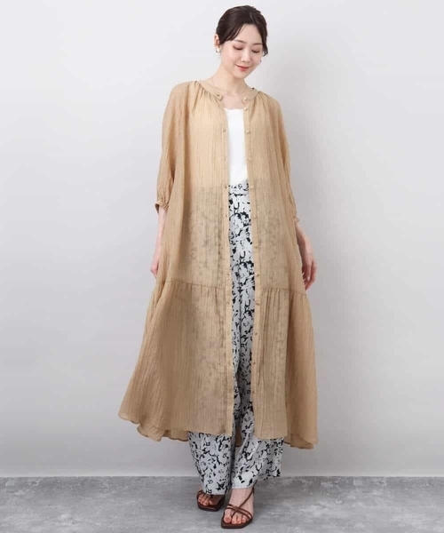 MK MICHEL KLEIN（エムケーミッシェルクラン）の「ソフト楊柳ティアードワンピース/洗える（ワンピース・レディース・モカ/イエロー系その他/ライトブラウン・38）」の16枚目の写真