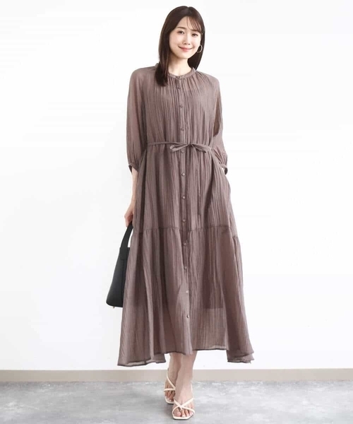 MK MICHEL KLEIN（エムケーミッシェルクラン）の「ソフト楊柳ティアードワンピース/洗える（ワンピース・レディース・モカ/イエロー系その他/ライトブラウン・38）」の19枚目の写真