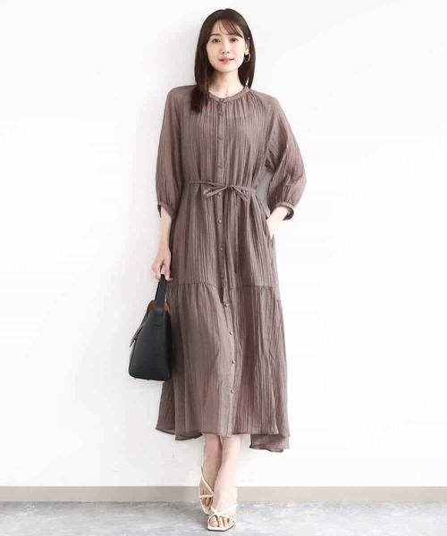 MK MICHEL KLEIN（エムケーミッシェルクラン）の「ソフト楊柳ティアードワンピース/洗える（ワンピース・レディース・モカ/イエロー系その他/ライトブラウン・38）」の20枚目の写真