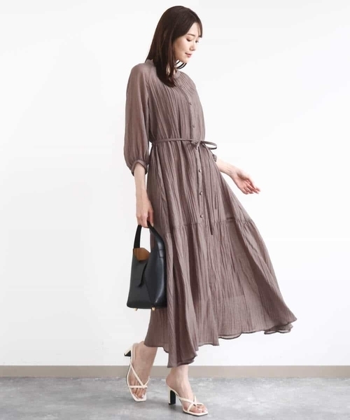 MK MICHEL KLEIN（エムケーミッシェルクラン）の「ソフト楊柳ティアードワンピース/洗える（ワンピース・レディース・モカ/イエロー系その他/ライトブラウン・38）」の21枚目の写真