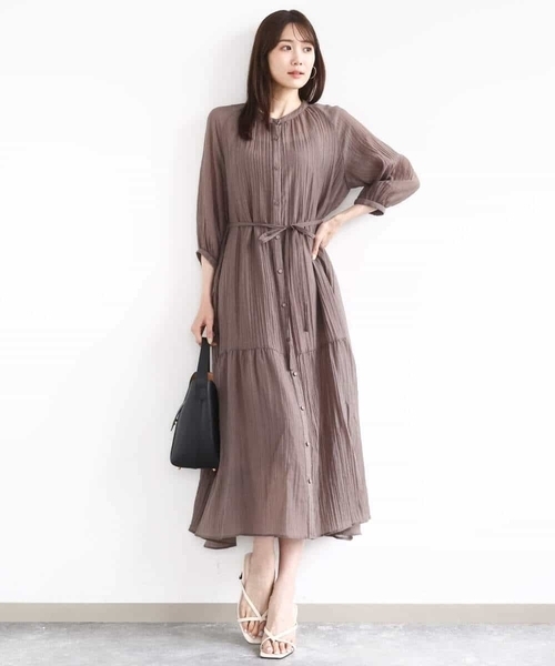 MK MICHEL KLEIN（エムケーミッシェルクラン）の「ソフト楊柳ティアードワンピース/洗える（ワンピース・レディース・モカ/イエロー系その他/ライトブラウン・38）」の22枚目の写真