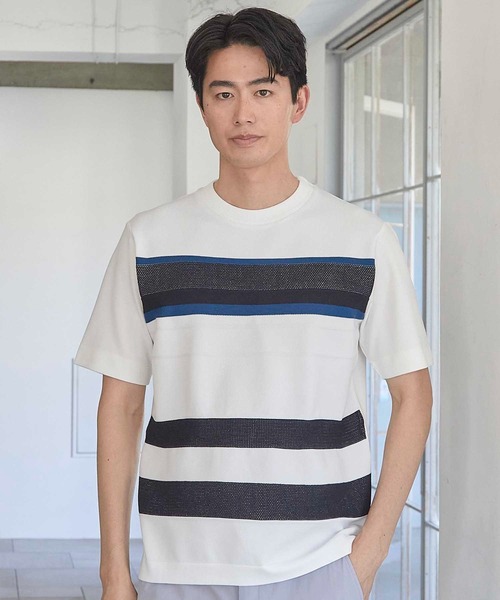 UNION STATION（ユニオンステーション）の「ニット切り替え ボーダー ポンチTシャツ（Tシャツ/カットソー・メンズ・ホワイト/ネイビー/ホワイト系その他・M/L/LL）」の20枚目の写真