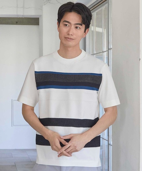 UNION STATION（ユニオンステーション）の「ニット切り替え ボーダー ポンチTシャツ（Tシャツ/カットソー・メンズ・ホワイト/ネイビー/ホワイト系その他・M/L/LL）」の19枚目の写真