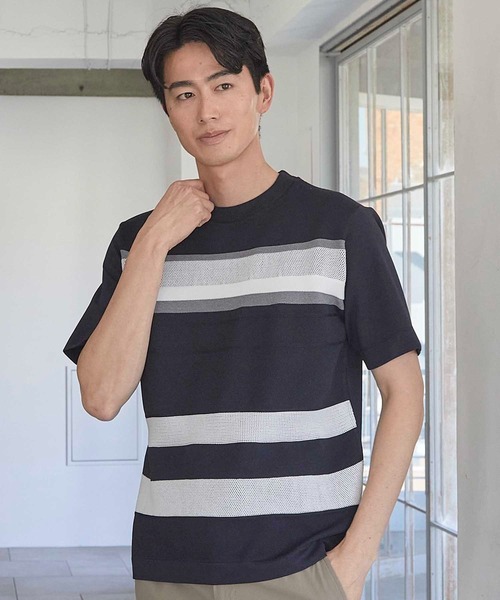 UNION STATION（ユニオンステーション）の「ニット切り替え ボーダー ポンチTシャツ（Tシャツ/カットソー・メンズ・ホワイト/ネイビー/ホワイト系その他・M/L/LL）」の13枚目の写真