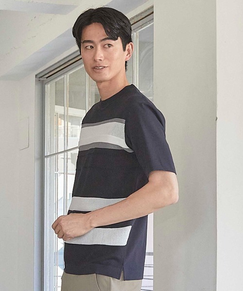 UNION STATION（ユニオンステーション）の「ニット切り替え ボーダー ポンチTシャツ（Tシャツ/カットソー・メンズ・ホワイト/ネイビー/ホワイト系その他・M/L/LL）」の21枚目の写真