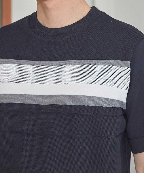 UNION STATION（ユニオンステーション）の「ニット切り替え ボーダー ポンチTシャツ（Tシャツ/カットソー・メンズ・ホワイト/ネイビー/ホワイト系その他・M/L/LL）」の10枚目の写真