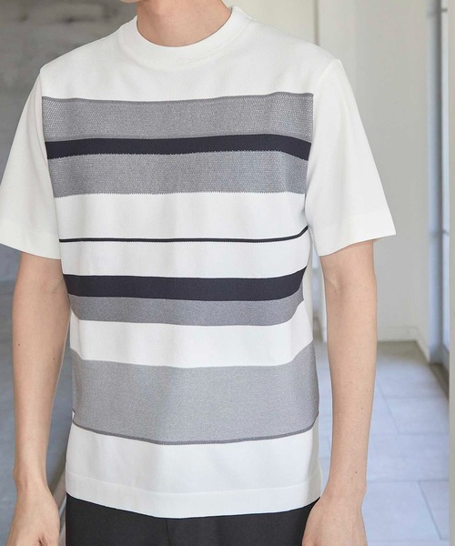 UNION STATION（ユニオンステーション）の「ニット切り替え ボーダー ポンチTシャツ（Tシャツ/カットソー・メンズ・ホワイト/ネイビー/ホワイト系その他・M/L/LL）」の5枚目の写真
