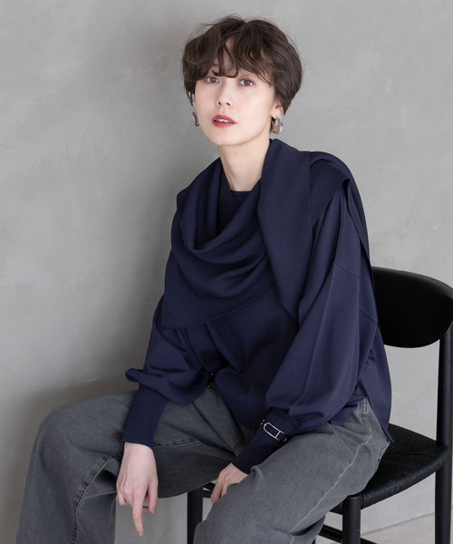 Elura（エルーラ）の「サラサラタッチボートネックプルオーバー/ 291201（ニット/セーター・レディース・オフホワイト/ブルー/ネイビー/イエロー/オレンジ/ダークネイビー・MEDIUM/LARGE）」の3枚目の写真