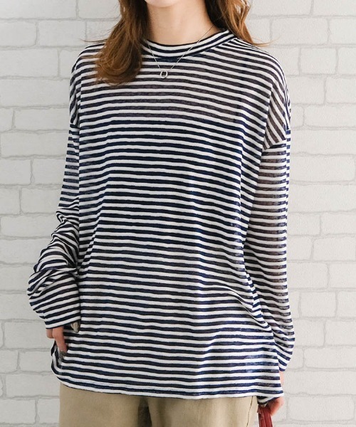 aquagarage(アクアガレージ)の「シアーボーダーカットソー(Tシャツ/カットソー・レディース・ネイビー/ブラック/グレー・M)」の2枚目の写真