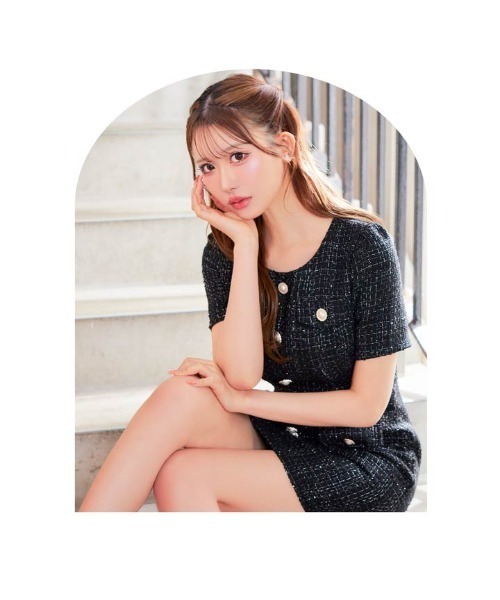 DAZZY ツイードラメドレス ブラック 豪華ラメツイード】きらめく上品美人に！ラメツイード パール