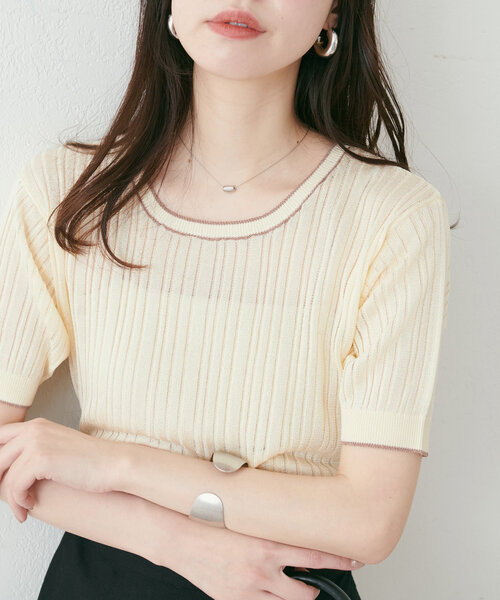 natural couture(ナチュラルクチュール)の「【WEB限定】配色ライン入りランダムリブプルオーバー(ニット/セーター・レディース・サックスブルー/ラベンダー/アイボリー/ネイビー・FREE)」の2枚目の写真