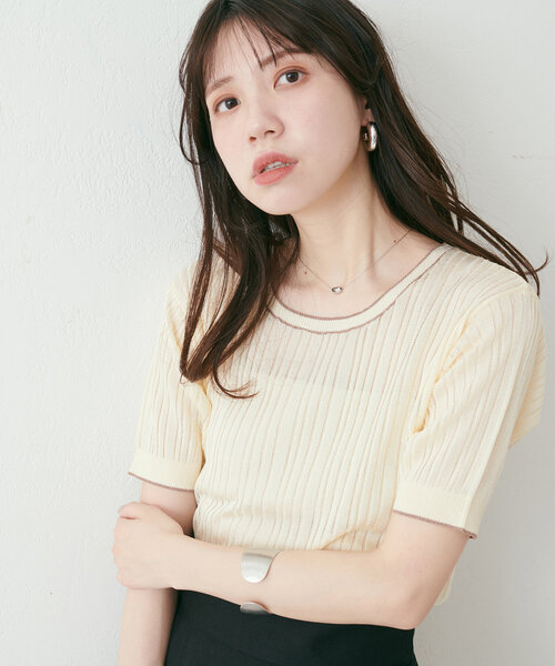 natural couture(ナチュラルクチュール)の「【WEB限定】配色ライン入りランダムリブプルオーバー(ニット/セーター・レディース・サックスブルー/ラベンダー/アイボリー/ネイビー・FREE)」の5枚目の写真