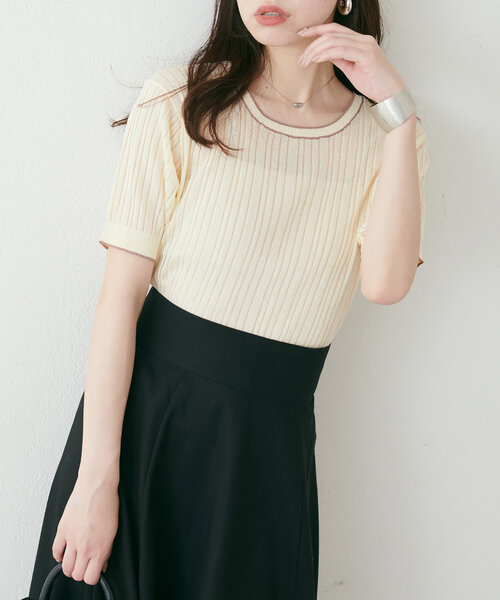 natural couture(ナチュラルクチュール)の「【WEB限定】配色ライン入りランダムリブプルオーバー(ニット/セーター・レディース・サックスブルー/ラベンダー/アイボリー/ネイビー・FREE)」の6枚目の写真