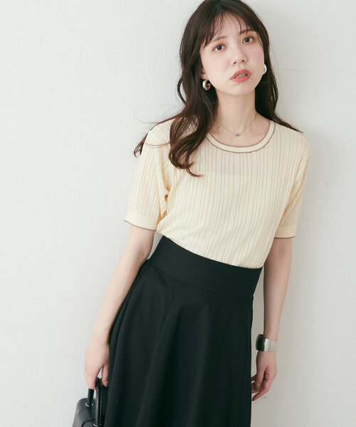 natural couture(ナチュラルクチュール)の「【WEB限定】配色ライン入りランダムリブプルオーバー(ニット/セーター・レディース・サックスブルー/ラベンダー/アイボリー/ネイビー・FREE)」の7枚目の写真
