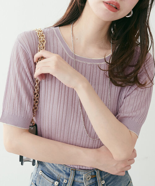 natural couture(ナチュラルクチュール)の「【WEB限定】配色ライン入りランダムリブプルオーバー(ニット/セーター・レディース・サックスブルー/ラベンダー/アイボリー/ネイビー・FREE)」の16枚目の写真