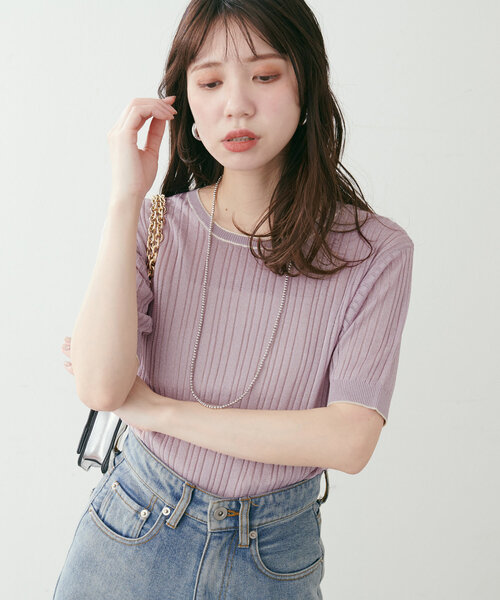 natural couture(ナチュラルクチュール)の「【WEB限定】配色ライン入りランダムリブプルオーバー(ニット/セーター・レディース・サックスブルー/ラベンダー/アイボリー/ネイビー・FREE)」の17枚目の写真