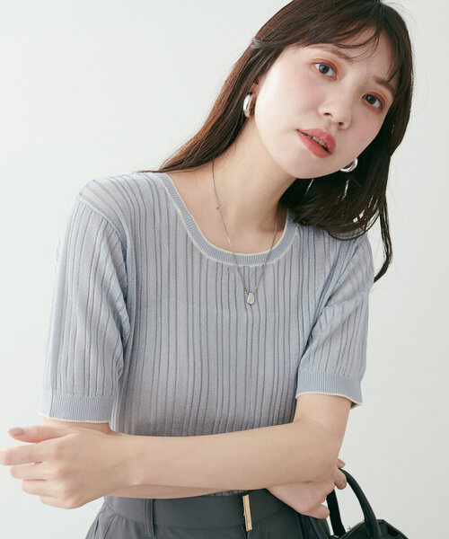 natural couture(ナチュラルクチュール)の「【WEB限定】配色ライン入りランダムリブプルオーバー(ニット/セーター・レディース・サックスブルー/ラベンダー/アイボリー/ネイビー・FREE)」の10枚目の写真