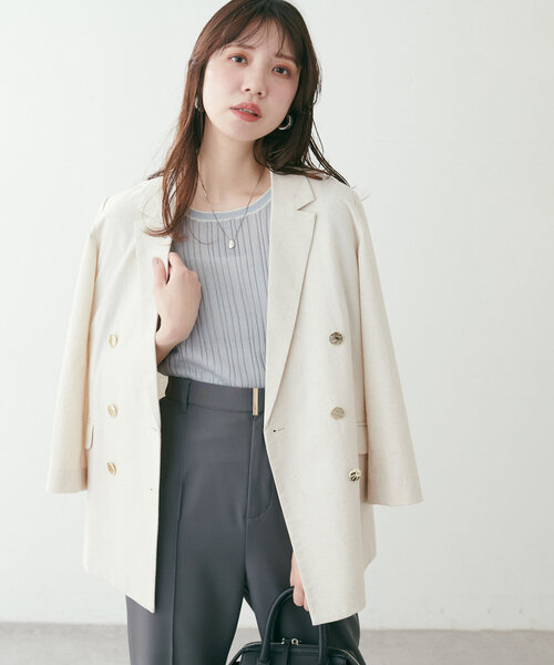 natural couture(ナチュラルクチュール)の「【WEB限定】配色ライン入りランダムリブプルオーバー(ニット/セーター・レディース・サックスブルー/ラベンダー/アイボリー/ネイビー・FREE)」の13枚目の写真