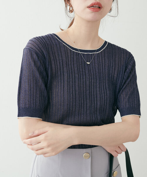 natural couture(ナチュラルクチュール)の「【WEB限定】配色ライン入りランダムリブプルオーバー(ニット/セーター・レディース・サックスブルー/ラベンダー/アイボリー/ネイビー・FREE)」の21枚目の写真