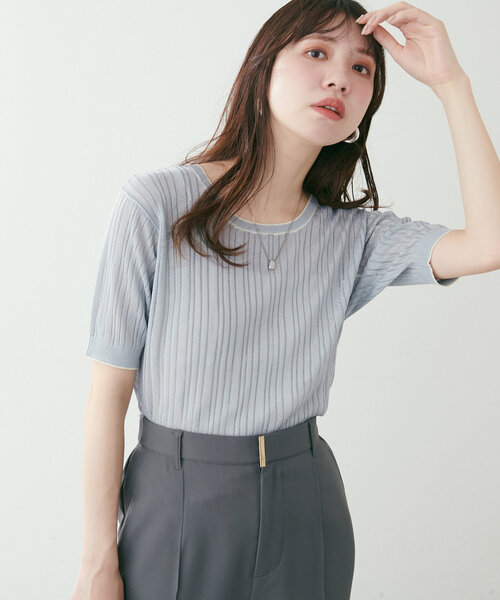 natural couture(ナチュラルクチュール)の「【WEB限定】配色ライン入りランダムリブプルオーバー(ニット/セーター・レディース・サックスブルー/ラベンダー/アイボリー/ネイビー・FREE)」の11枚目の写真