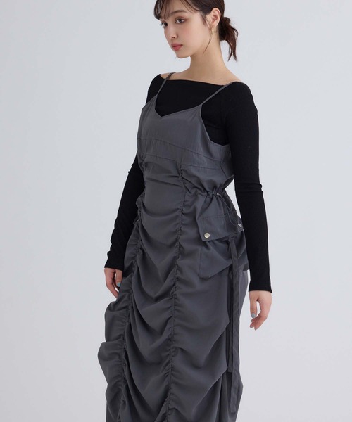 fifth（フィフス）の「カーゴギャザーキャミワンピース（ワンピース・レディース・ブラック/グレー/ライトベージュ・M）」の2枚目の写真
