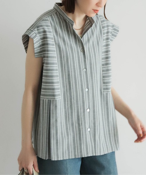 NOMBRE IMPAIR（ノンブルアンペール）の「ストライプローン　切替タックブラウス（シャツ/ブラウス・レディース・ブラウン/ブラック・FREE）」の2枚目の写真