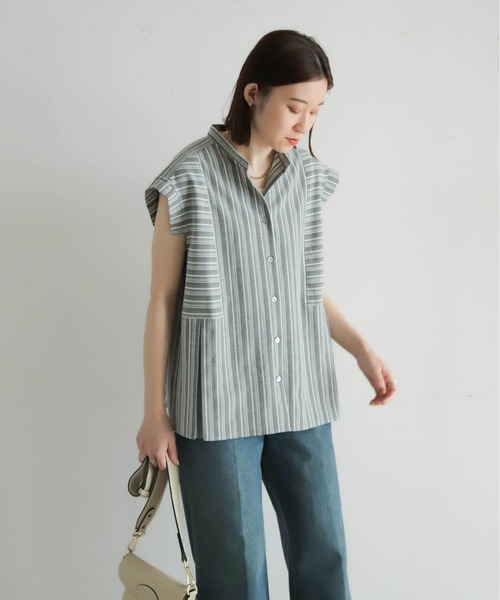 NOMBRE IMPAIR（ノンブルアンペール）の「ストライプローン　切替タックブラウス（シャツ/ブラウス・レディース・ブラウン/ブラック・FREE）」の15枚目の写真