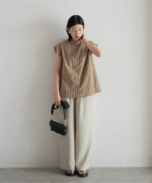 NOMBRE IMPAIR（ノンブルアンペール）の「ストライプローン　切替タックブラウス（シャツ/ブラウス・レディース・ブラウン/ブラック・FREE）」の9枚目の写真