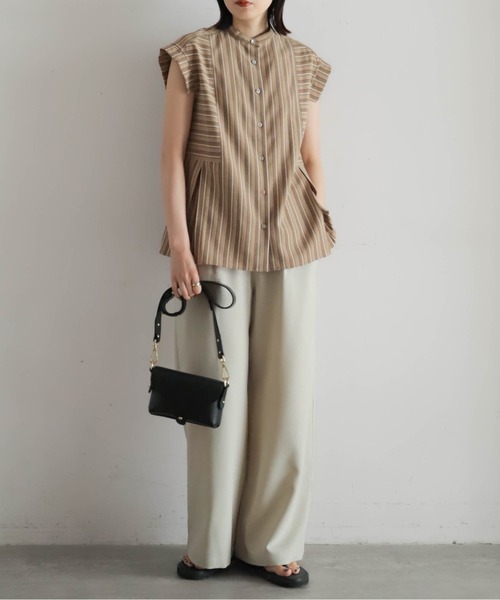 NOMBRE IMPAIR（ノンブルアンペール）の「ストライプローン　切替タックブラウス（シャツ/ブラウス・レディース・ブラウン/ブラック・FREE）」の3枚目の写真