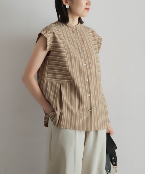 NOMBRE IMPAIR（ノンブルアンペール）の「ストライプローン　切替タックブラウス（シャツ/ブラウス・レディース・ブラウン/ブラック・FREE）」の8枚目の写真