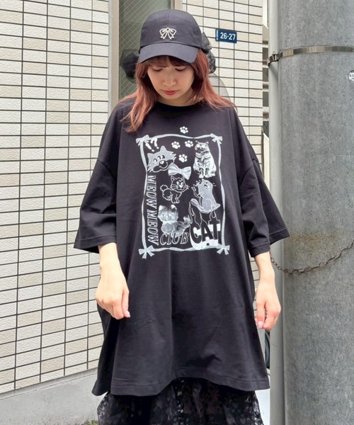 Candy Stripper（キャンディストリッパー）の「MEOW MEOW CLUB BIG BIG Tシャツ（Tシャツ/カットソー・レディース・ブラック/ライトブルー/オフホワイト/ピンク・FREE）」の13枚目の写真