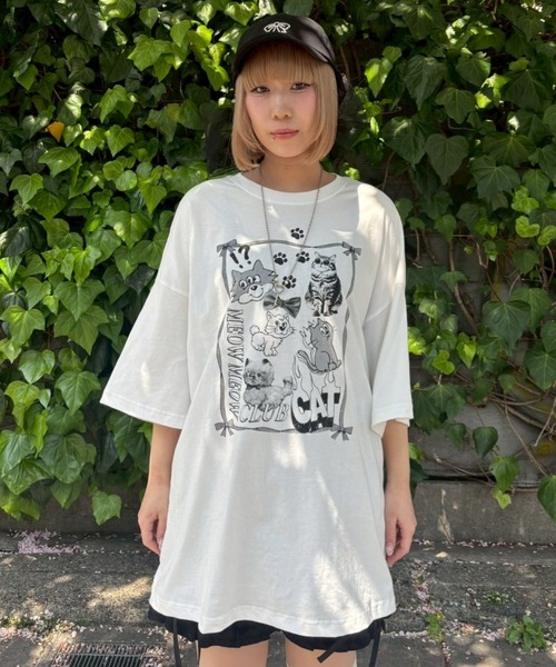 Candy Stripper（キャンディストリッパー）の「MEOW MEOW CLUB BIG BIG Tシャツ（Tシャツ/カットソー・レディース・ブラック/ライトブルー/オフホワイト/ピンク・FREE）」の18枚目の写真