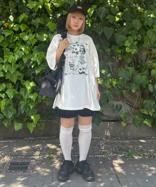Candy Stripper（キャンディストリッパー）の「MEOW MEOW CLUB BIG BIG Tシャツ（Tシャツ/カットソー・レディース・ブラック/ライトブルー/オフホワイト/ピンク・FREE）」の21枚目の写真
