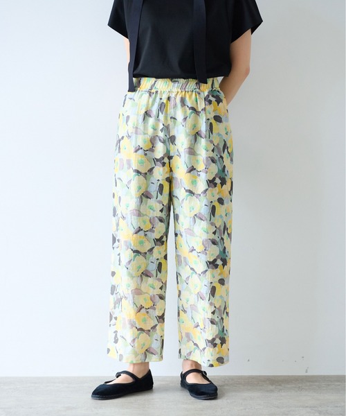 yuni 花柄カジュアルパンツ AMBIDEX Store ○花カットジャカードワイドパンツ(F キナリ): yuni