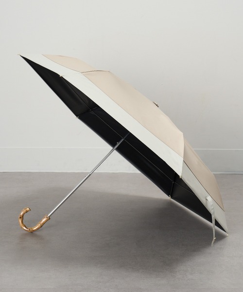 SETUP7（セットアップセブン）の「【SETUP7】50cm パステルボーダー バンブーハンドル折りたたみ傘 晴雨兼用 日傘 UPF50+ 18780 MYJ（折りたたみ傘・レディース・ベージュ/ブラック/ミント・FREE）」の2枚目の写真